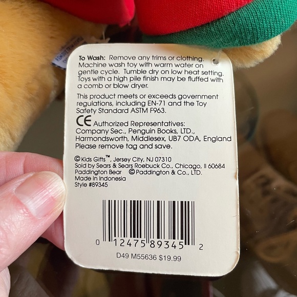 1994 Paddington Bear Plush Sears Christmas 16″ – Hat, Ornament, Original Tags - Picture 4 of 4